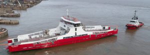 The ‘float-off’ of the new freight-only Isle of Wight RoRo ferry